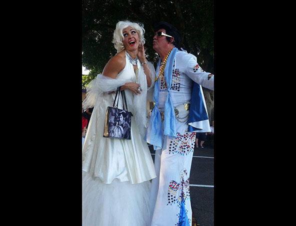 Elvis and Marilyn Stilt Walkers Perth - Roving Entertainment