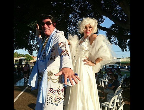 Elvis and Marilyn Stilt Walkers Perth - Roving Entertainment